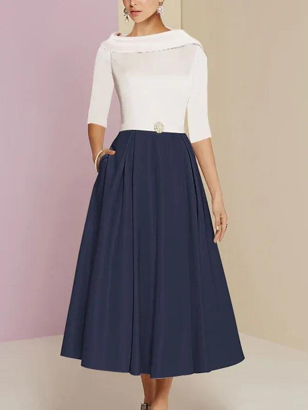 Numbersea Mother Of The Bride Dresses A-Line/Princess Jewel Neck Half Sleeve Tea Length