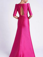 Bodenlanges Abendkleid für Hochzeitsgäste, 3/4-Ärmel, V-Ausschnitt, Satin mit Schleife(n), elegantes Kleid