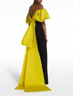 Gown Elegant Formal Train Sleeveless Jewel Neck Stretch Crepe with Bow Evening Dress