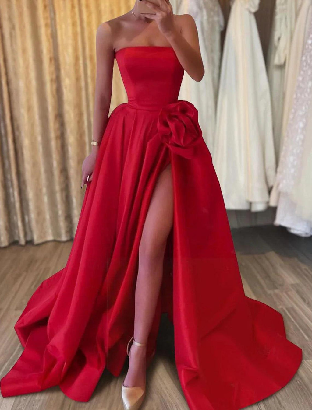 Vestido elegante de carnaval formal largo hasta el suelo sin mangas sin tirantes de satén con vestido de noche