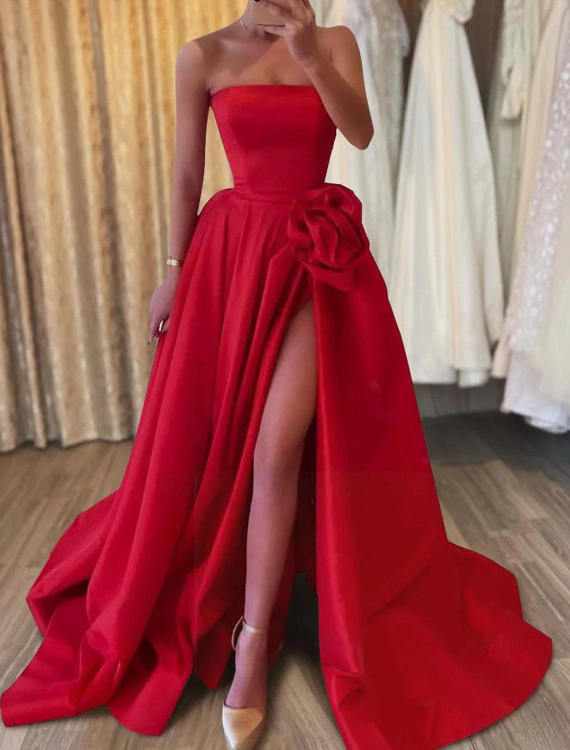 Vestido elegante de carnaval formal largo hasta el suelo sin mangas sin tirantes de satén con vestido de noche