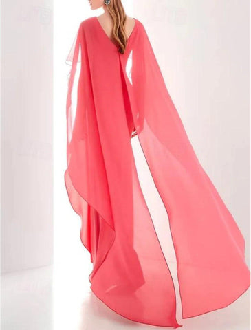 Abendkleid, elegant, formell, knöchellang, langärmlig, V-Ausschnitt, Chiffon mit gerafften Rüschen, für den Herbst