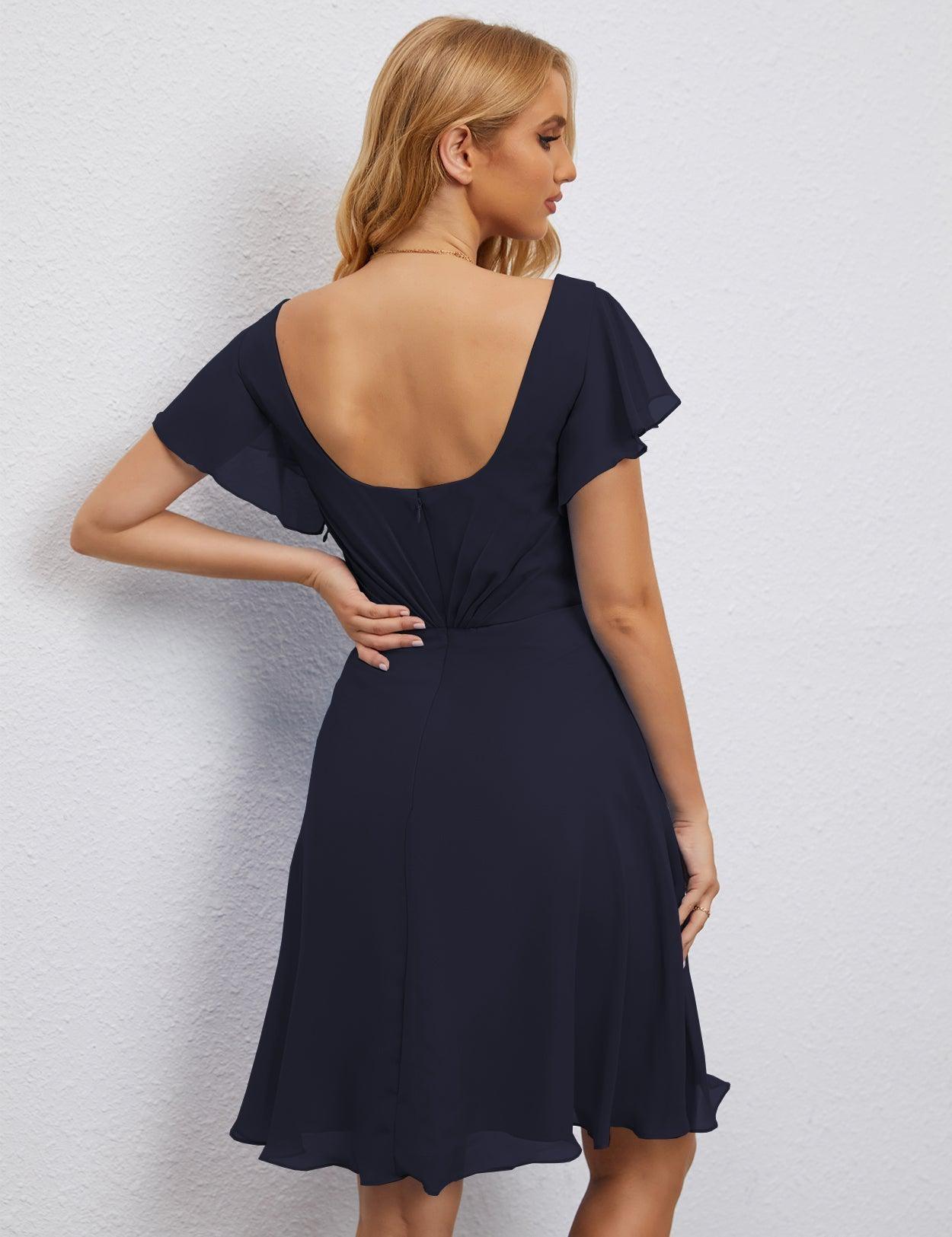 Numbersea Chiffon Bridesmaid Dress V Neck Short Cocktail Gowns For Juniors Homecoming Dresses 28077