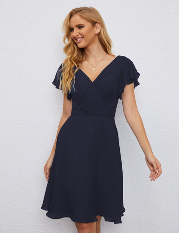 Numbersea Chiffon Bridesmaid Dress V Neck Short Cocktail Gowns For Juniors Homecoming Dresses 28077