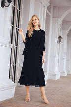 Numbersea Formal Party Gown Dress Chiffon Long Mother of The Bride Dresses with Ruffle Cape 28072 - numbersea