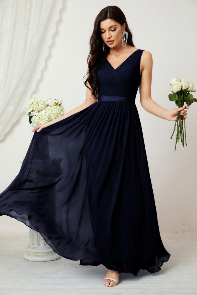 Women's Chiffon Long Bridesmaid Dresses A line Sleeveless Formal Prom Gown for Evening Party Homecoming Dresses 2808-numbersea