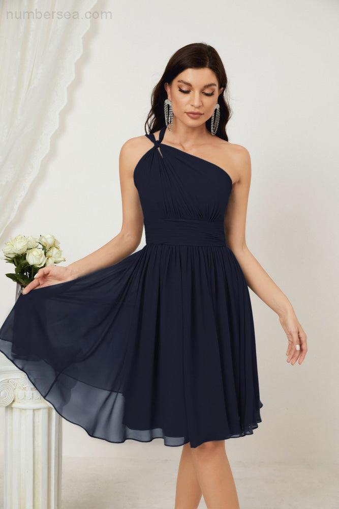 Numbersea Women Chiffon Short One Shoulder Bridesmaid Dress Formal Dresses For Party Homecoming 2804