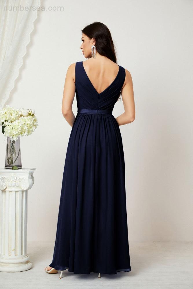 Women's Chiffon Long Bridesmaid Dresses A line Sleeveless Formal Prom Gown for Evening Party Homecoming Dresses 2808-numbersea