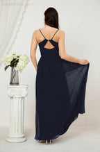Numbersea Neck Bridesmaid Dresses Chiffon Long Spaghetti A-line Formal Prom Gown for Wedding Party Evening 2801-numbersea