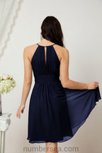 Halter Bridesmaid Dresses Knee Length A Line Formal Evening Party Cocktail Dress 28011