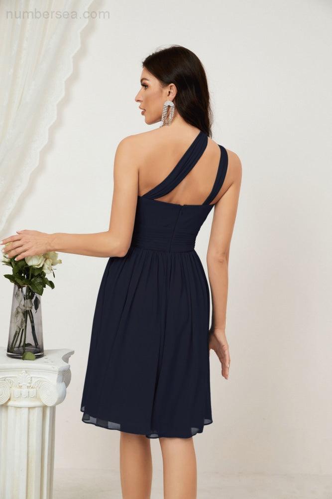 Numbersea Women Chiffon Short One Shoulder Bridesmaid Dress Formal Dresses For Party Homecoming 2804
