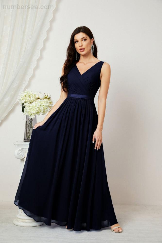 Women's Chiffon Long Bridesmaid Dresses A line Sleeveless Formal Prom Gown for Evening Party Homecoming Dresses 2808-numbersea