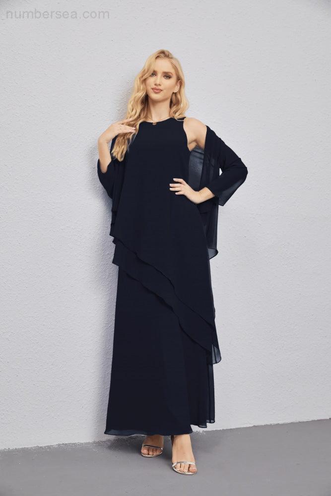 Mother of Bride Dresses with Open Front Lightweight Cardigan Formal Prom Gown 28081-numbersea