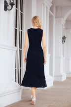Numbersea Formal Party Gown Dress Chiffon Long Mother of The Bride Dresses with Ruffle Cape 28072 - numbersea
