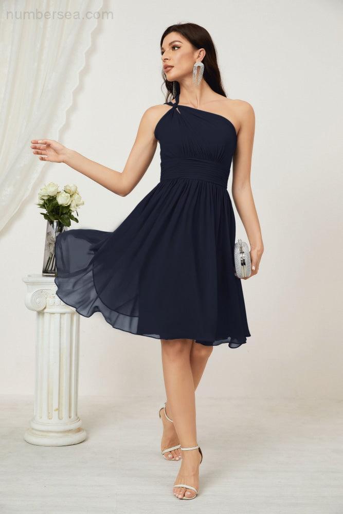 Numbersea Women Chiffon Short One Shoulder Bridesmaid Dress Formal Dresses For Party Homecoming 2804