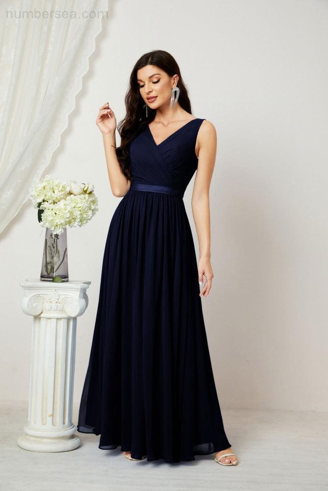 Women's Chiffon Long Bridesmaid Dresses A line Sleeveless Formal Prom Gown for Evening Party Homecoming Dresses 2808-numbersea