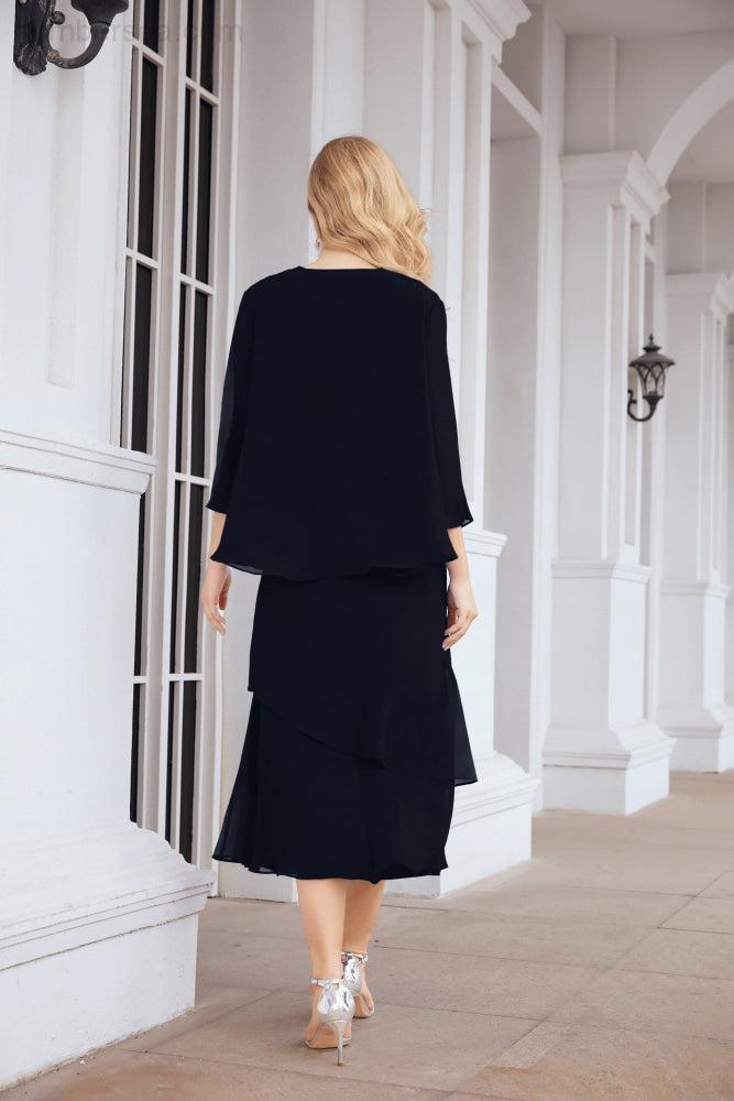 Numbersea Formal Party Gown Dress Chiffon Long Mother of The Bride Dresses with Ruffle Cape 28072 - numbersea