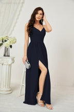 Numbersea Neck Bridesmaid Dresses Chiffon Long Spaghetti A-line Formal Prom Gown for Wedding Party Evening 2801-numbersea