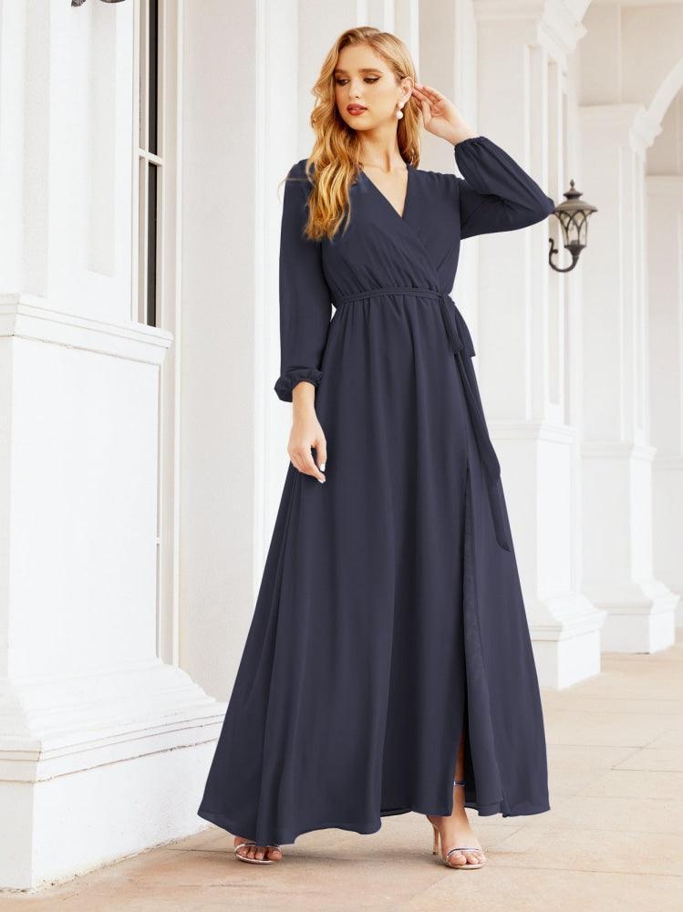 Numbersea Women's Chiffon Bridesmaid Dress A line Long Sleeves Formal Evening Prom Gown for Wedding Guest 28032-numbersea