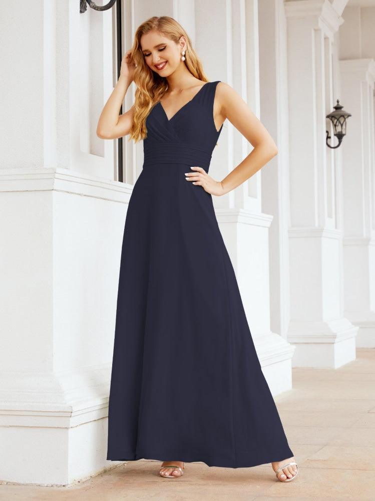 Formal Prom Gown Elegant V-Neck Sleeveless Bridesmaid Dresses for Wedding Party 28037-numbersea