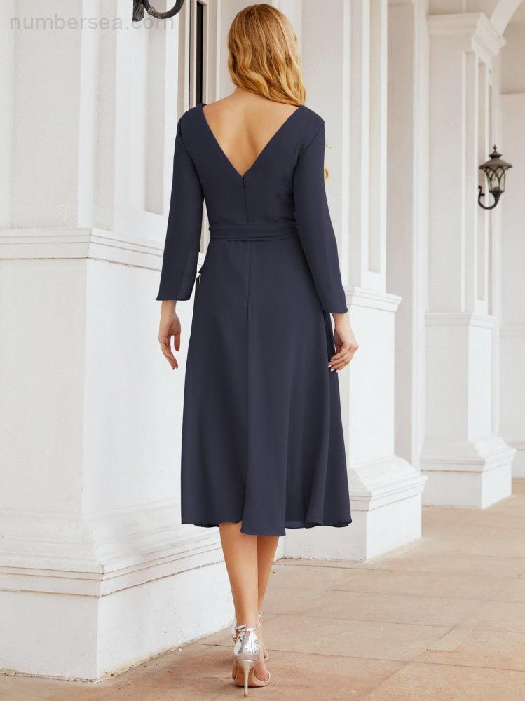 Bridesmaid Dress V-Back Waist Belt Mother of the Bride Wedding Guest 28031-numbersea