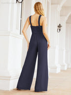 Numbersea Crisscross Neck Jumpsuit Formal Evening Dress Long Bridesmaid Dresses Bell-bottomed Pants 28033-numbersea