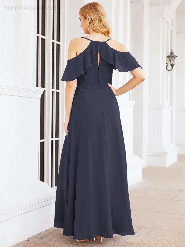 Numbersea Cold Shoulder Long Bridesmaid Dresses Side Slit Formal Prom Gowns Party Wedding 28070-numbersea