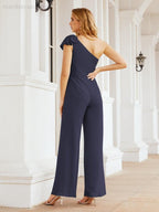 Numbersea Womens One Shoulder Chiffon Long Jumpsuit Formal Evening Dress Bridesmaid Dresses Pants
