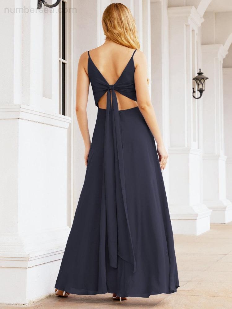 Numbersea Spaghetti Strap Bridesmaid Dresses V Neck Butterfly Back Fromal Evening Party Prom Gown 28036-numbersea