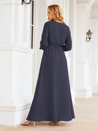 Numbersea Women's Chiffon Bridesmaid Dress A line Long Sleeves Formal Evening Prom Gown for Wedding Guest 28032-numbersea