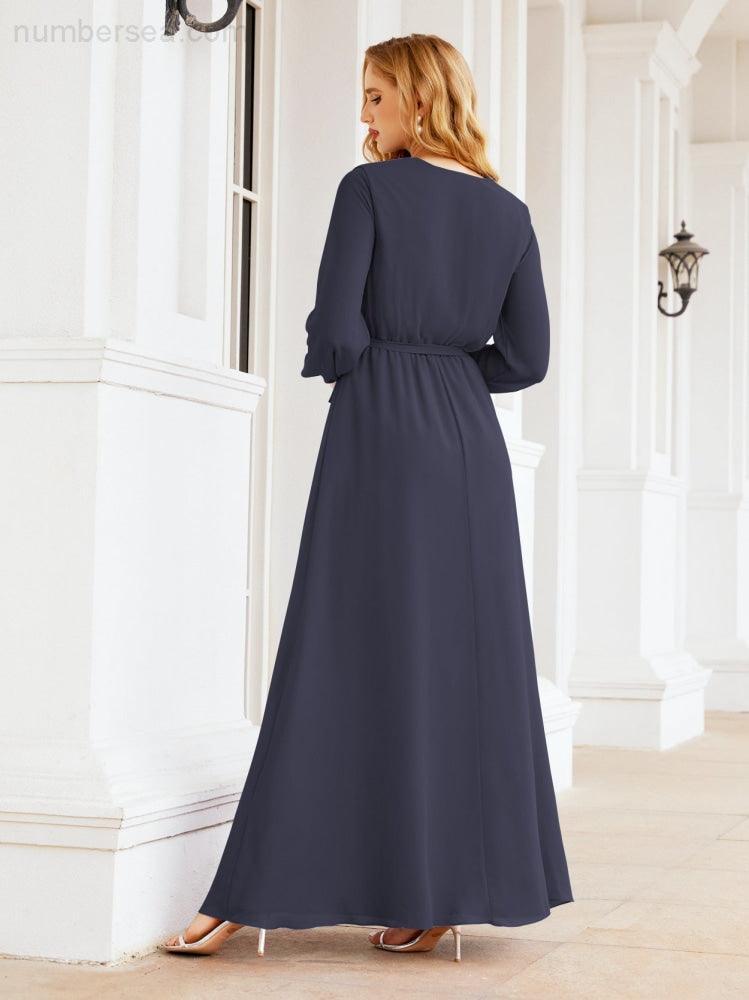 Numbersea Women's Chiffon Bridesmaid Dress A line Long Sleeves Formal Evening Prom Gown for Wedding Guest 28032-numbersea