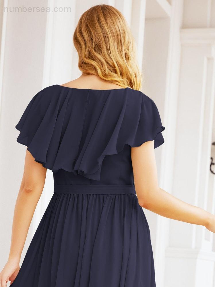 Bridesmaid Dresses with Flutter Sleeves Formal Evening Party Prom Gowns 28044-numbersea