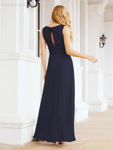 Formal Prom Gown Elegant V-Neck Sleeveless Bridesmaid Dresses for Wedding Party 28037-numbersea