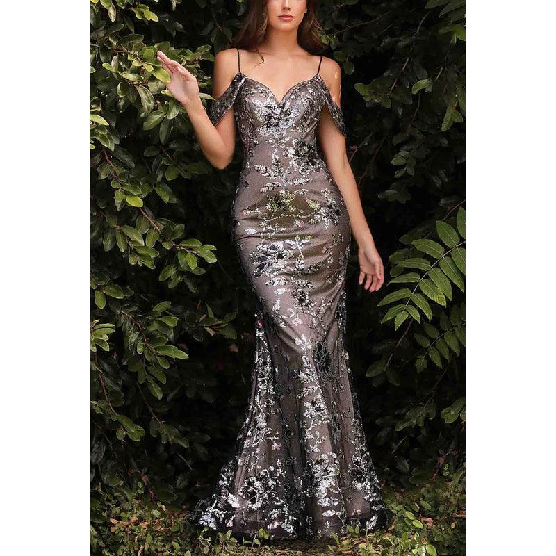 Schulterfreies, trägerloses, appliziertes Tüll-Meerjungfrauen-Abendkleid mit Blumenmuster, langem Abschlussballkleid