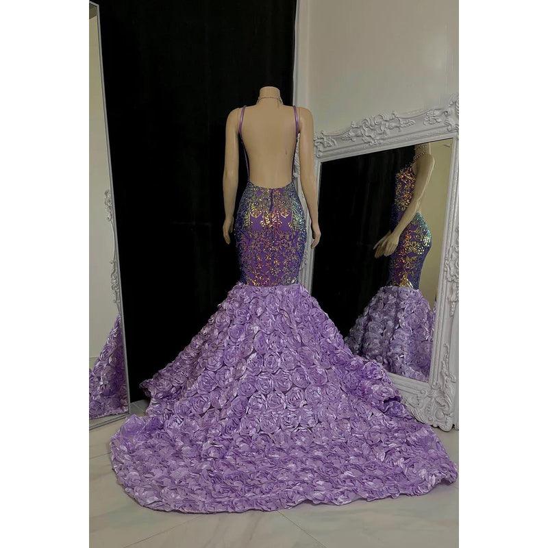 Vestido de fiesta largo estilo sirena con escote en V, tirantes finos y apliques de lentejuelas