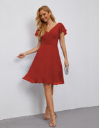 Numbersea Chiffon Bridesmaid Dress V Neck Short Cocktail Gowns For Juniors Homecoming Dresses 28077