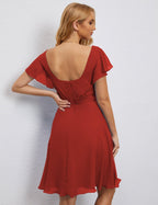 Numbersea Chiffon Bridesmaid Dress V Neck Short Cocktail Gowns For Juniors Homecoming Dresses 28077