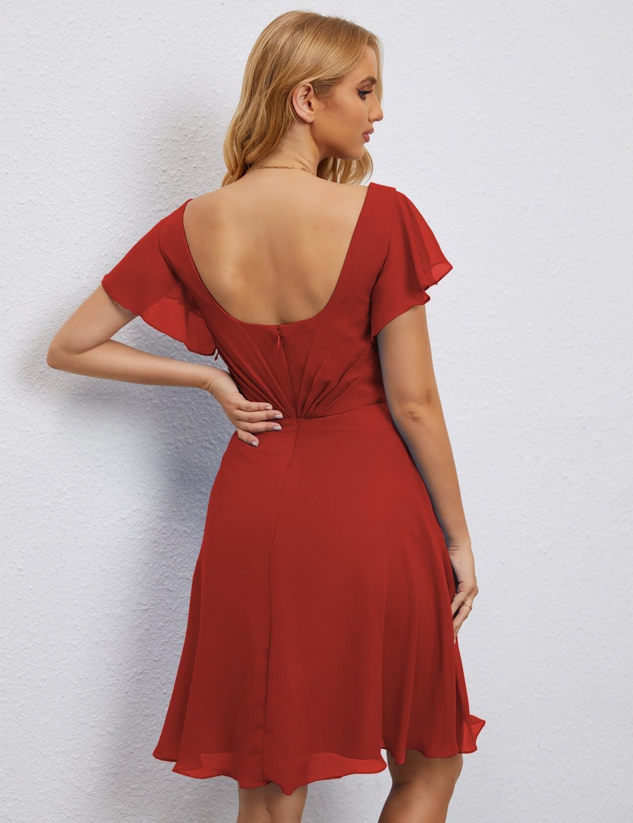 Numbersea Chiffon Bridesmaid Dress V Neck Short Cocktail Gowns For Juniors Homecoming Dresses 28077