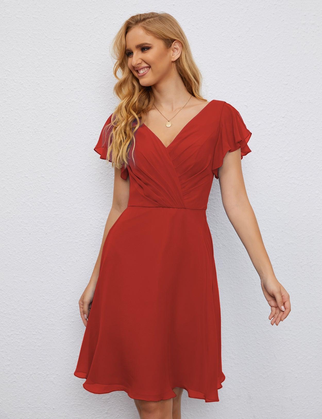 Numbersea Chiffon Bridesmaid Dress V Neck Short Cocktail Gowns For Juniors Homecoming Dresses 28077