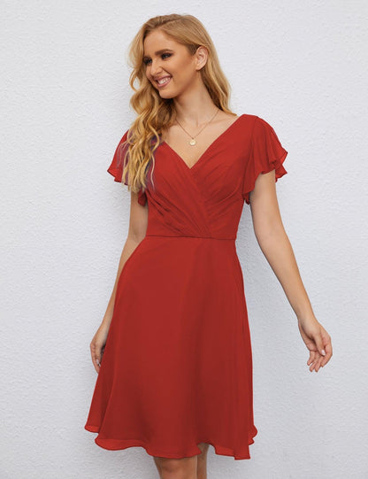 Numbersea Chiffon Bridesmaid Dress V Neck Short Cocktail Gowns For Juniors Homecoming Dresses 28077