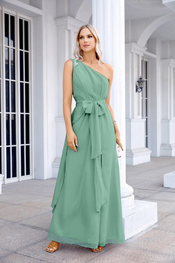 Ladies Chiffon One Shoulder Bridesmaid Evening Dress Wedding Party Evening Dress 28133-numbersea
