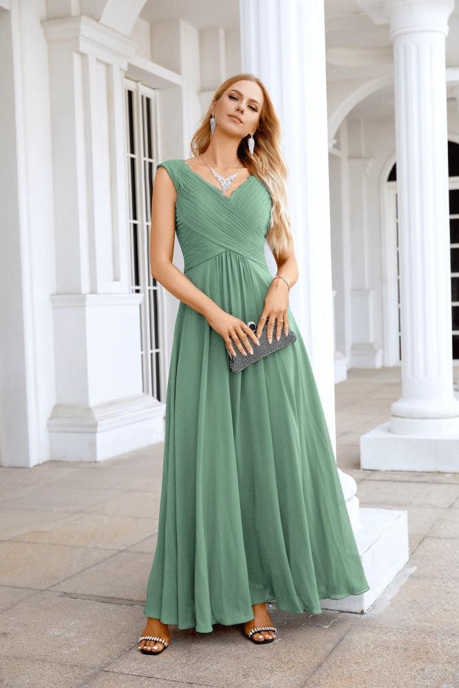 Ladies Chiffon V Neck Sleeveless Floor Length Bridesmaid Evening Dress Wedding Party Evening Dress 28126-numbersea