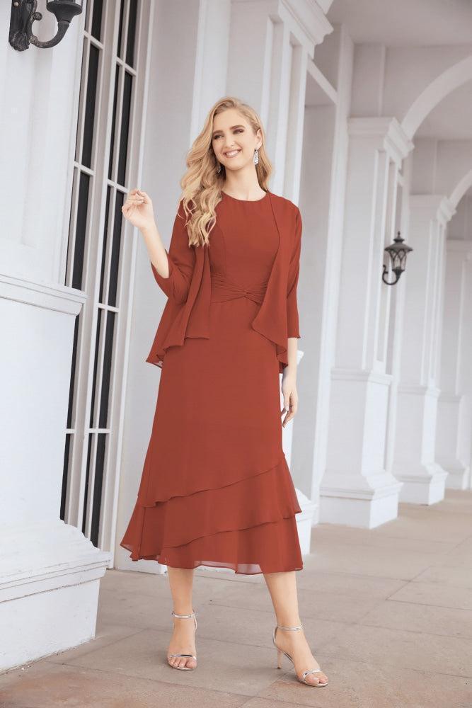 Numbersea Formal Party Gown Dress Chiffon Long Mother of The Bride Dresses with Ruffle Cape 28072 - numbersea