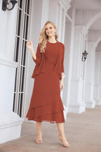 Numbersea Formal Party Gown Dress Chiffon Long Mother of The Bride Dresses with Ruffle Cape 28072 - numbersea