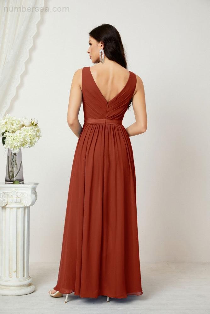 Women's Chiffon Long Bridesmaid Dresses A line Sleeveless Formal Prom Gown for Evening Party Homecoming Dresses 2808-numbersea