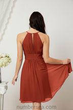 Halter Bridesmaid Dresses Knee Length A Line Formal Evening Party Cocktail Dress 28011