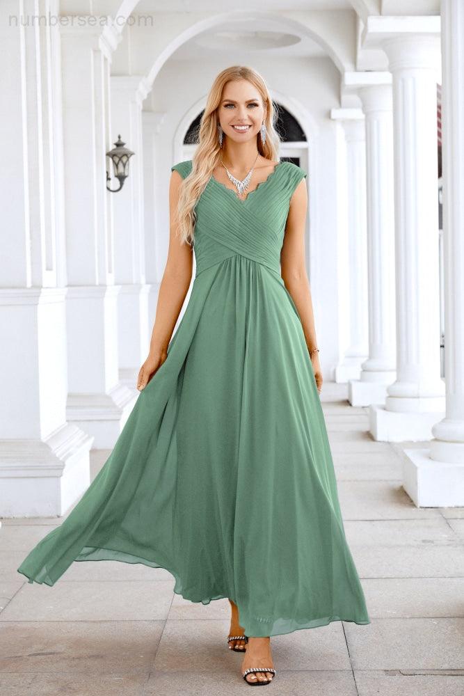 Ladies Chiffon V Neck Sleeveless Floor Length Bridesmaid Evening Dress Wedding Party Evening Dress 28126-numbersea
