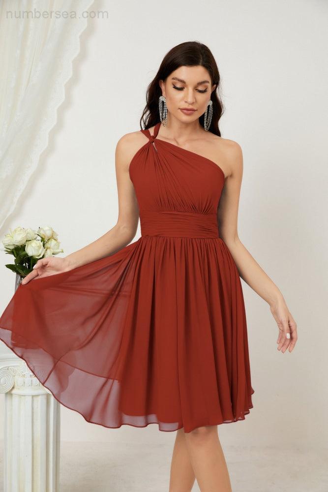 Numbersea Women Chiffon Short One Shoulder Bridesmaid Dress Formal Dresses For Party Homecoming 2804