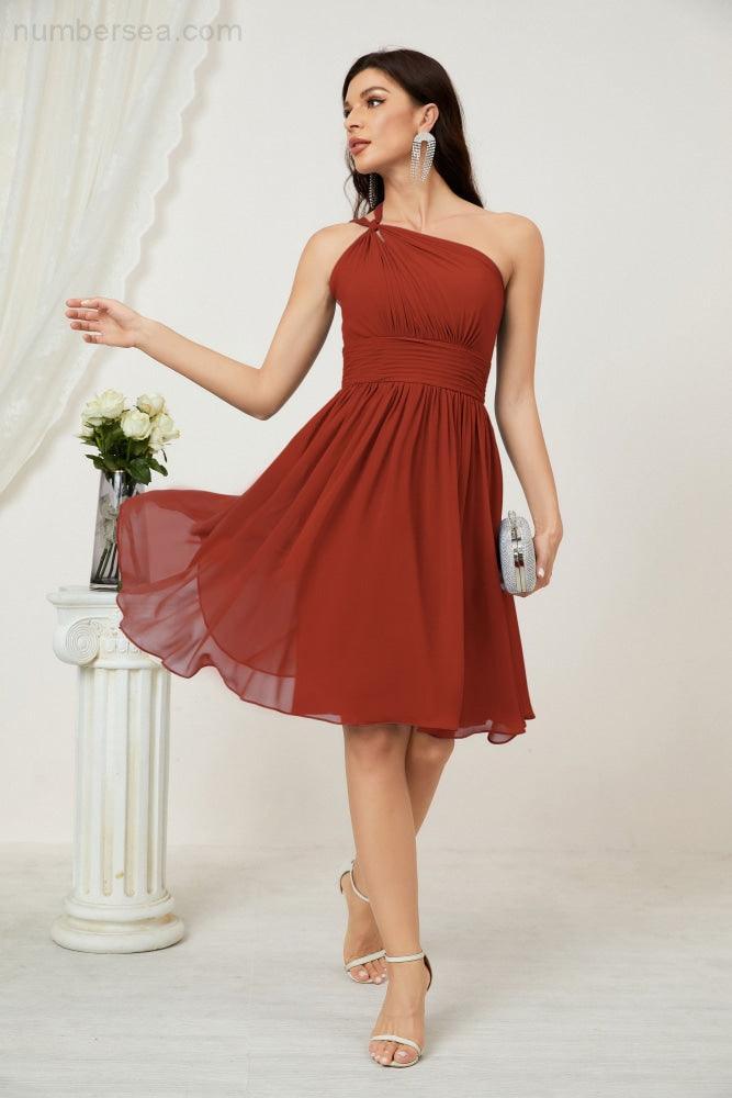 Numbersea Women Chiffon Short One Shoulder Bridesmaid Dress Formal Dresses For Party Homecoming 2804