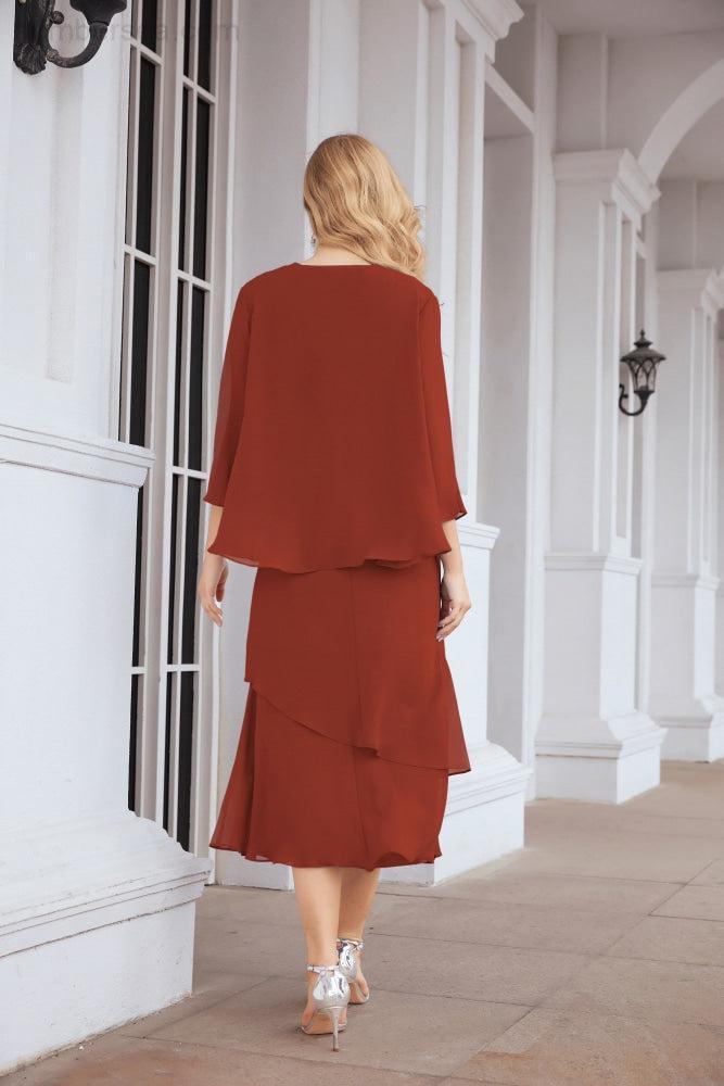 Numbersea Formal Party Gown Dress Chiffon Long Mother of The Bride Dresses with Ruffle Cape 28072 - numbersea